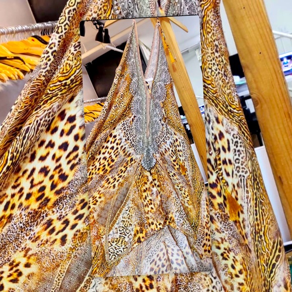 NEW Vaid Leopard Luxury Crystal Halter Maxi Dress - Picture 3 of 14